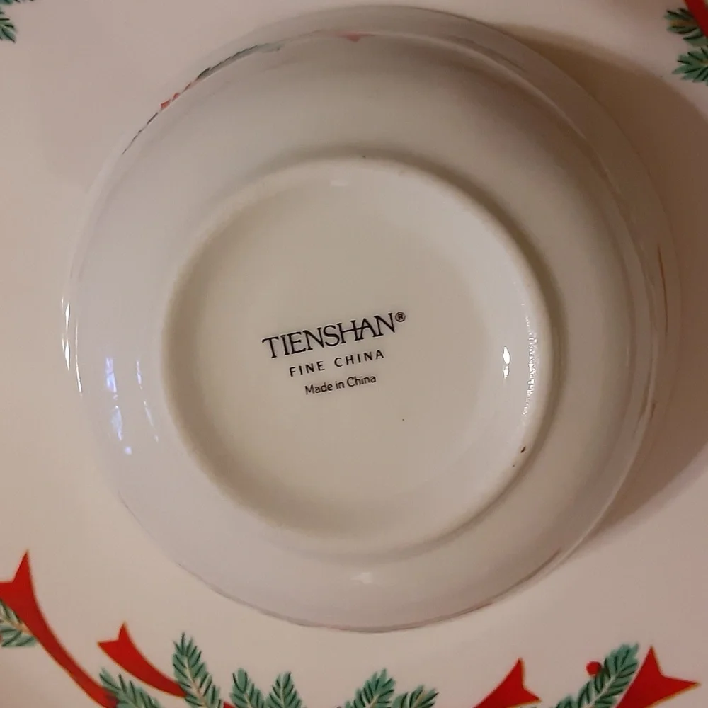 Poinsettia & Ribbons Fine China Chips & Dip Set